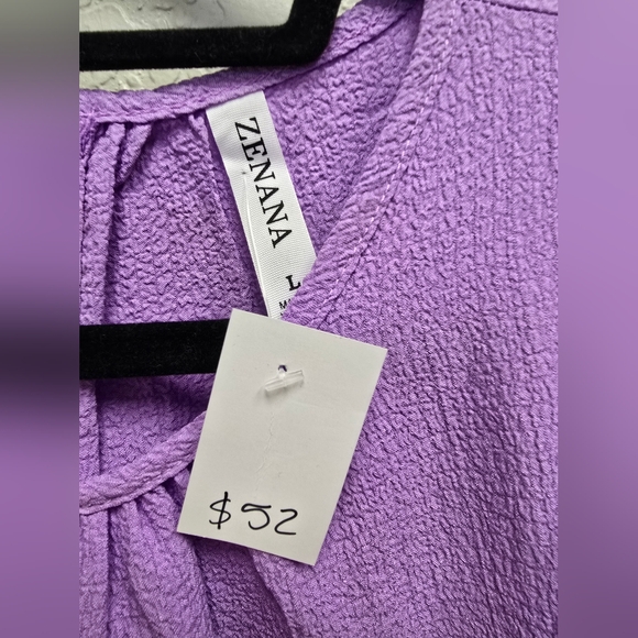 Zenana NWT Women's Purple Airflow Flutter Sleeve Ruffle Sleeve Top Size Large - Picture 6 of 8